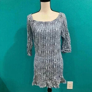 Soft joie blue patterned off the shoulder dress in size small
